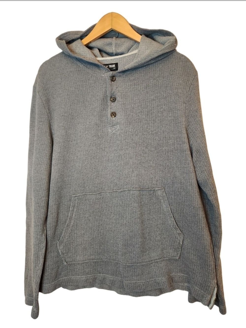 Line Of Trade Light Gray Hooded Waffle-Knit Pullover Hoodie Sz: L